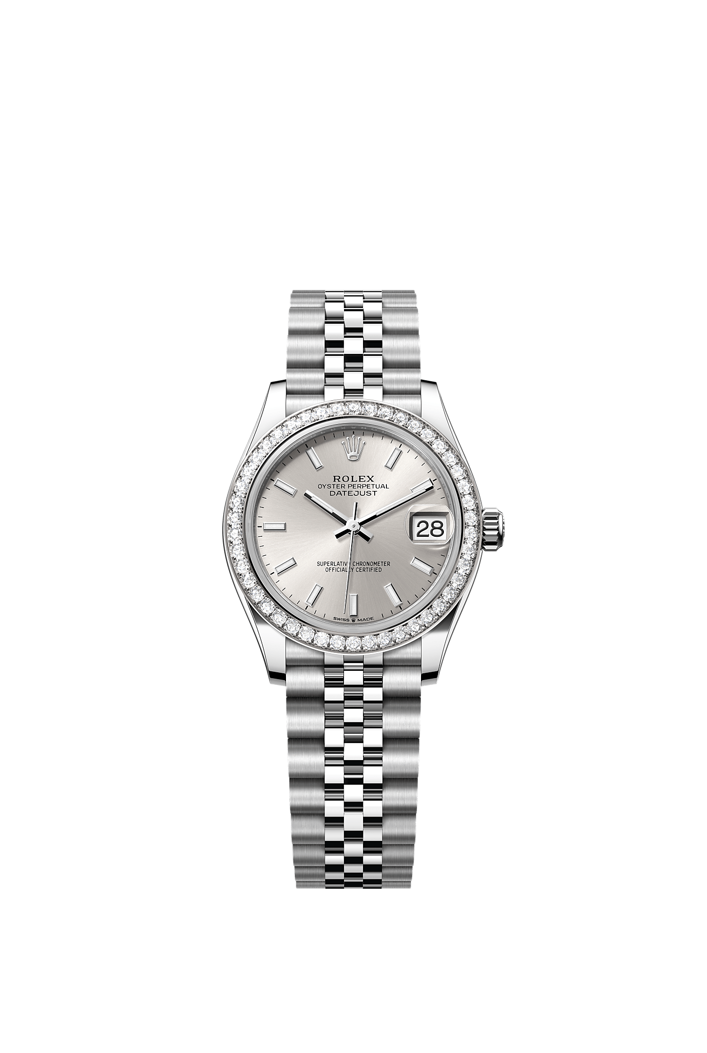 Datejust 31, Oyster, 31 mm, acier Oystersteel, or gris et diamants, Cadran : Argenté, Rolex