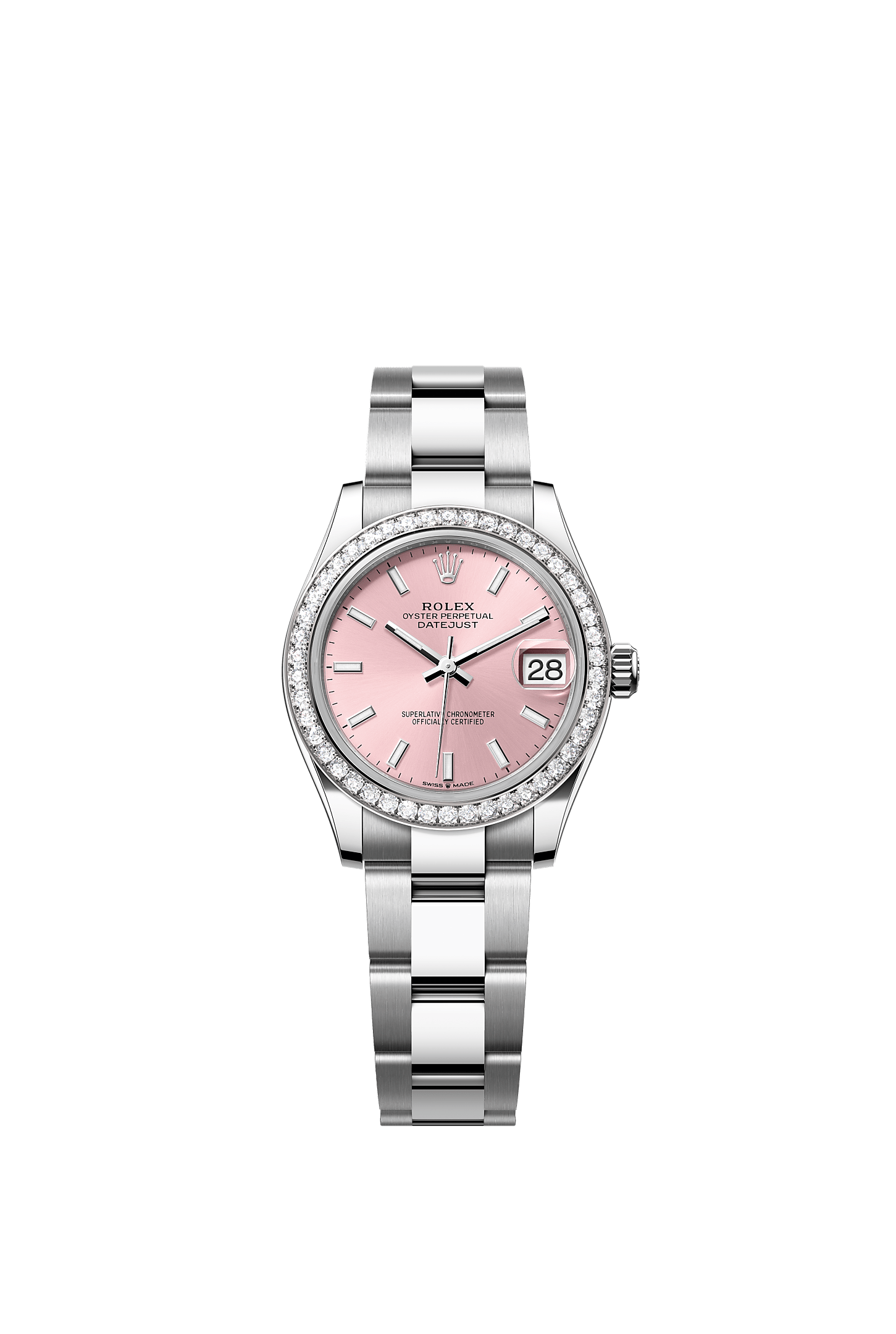 Datejust 31, Oyster, 31 mm, acier Oystersteel, or gris et diamants, Cadran : Rose, Rolex
