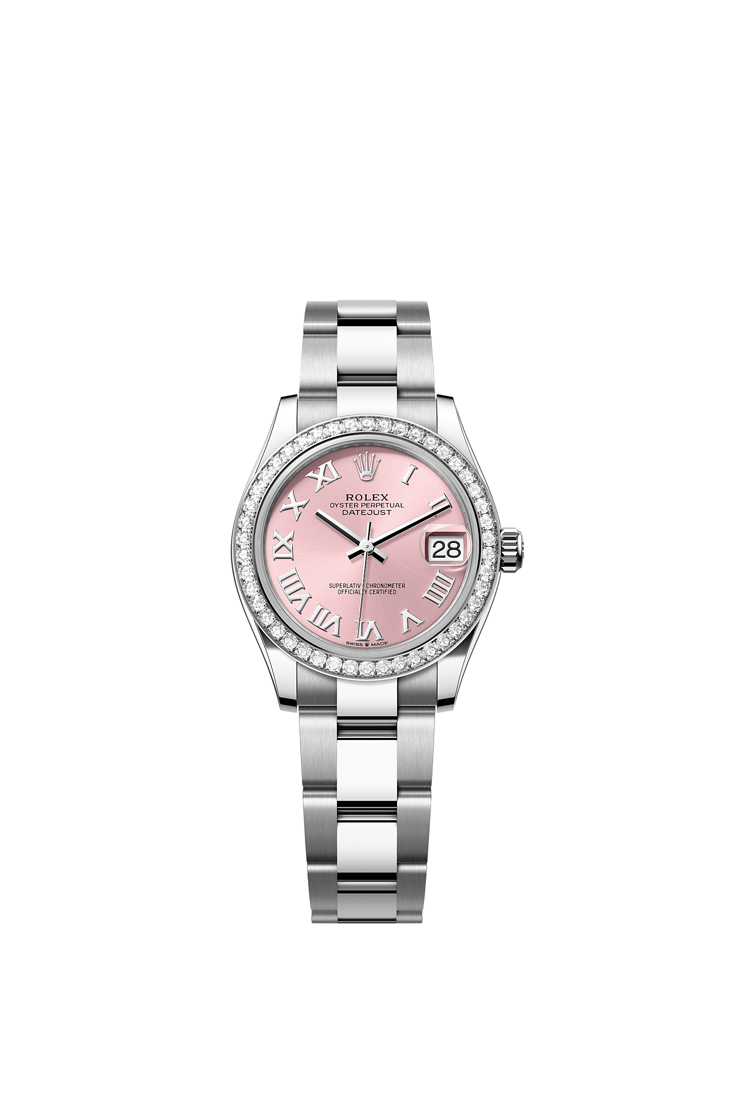 Datejust 31, Oyster, 31 mm, thép Oystersteel, vàng trắng và kim cương, Mặt đồng hồ : hồng, Rolex