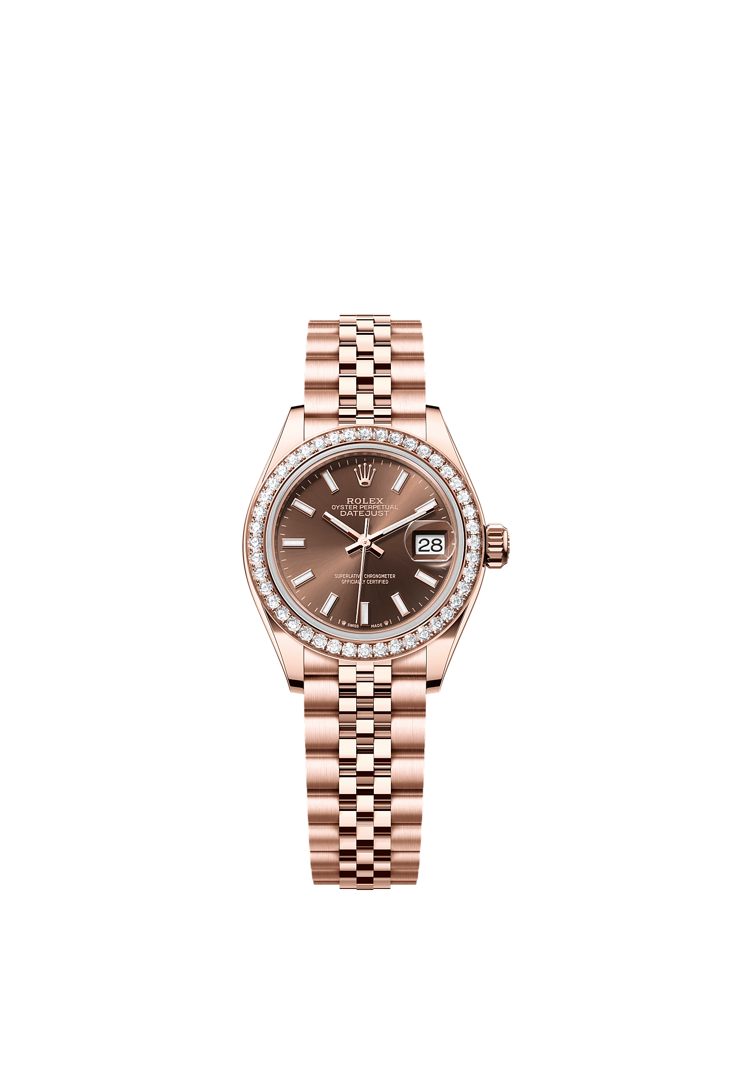 Lady-Datejust, Oyster, 28 mm, Everose-Gold mit Diamanten, Zifferblatt : Schokoladenfarben, Rolex
