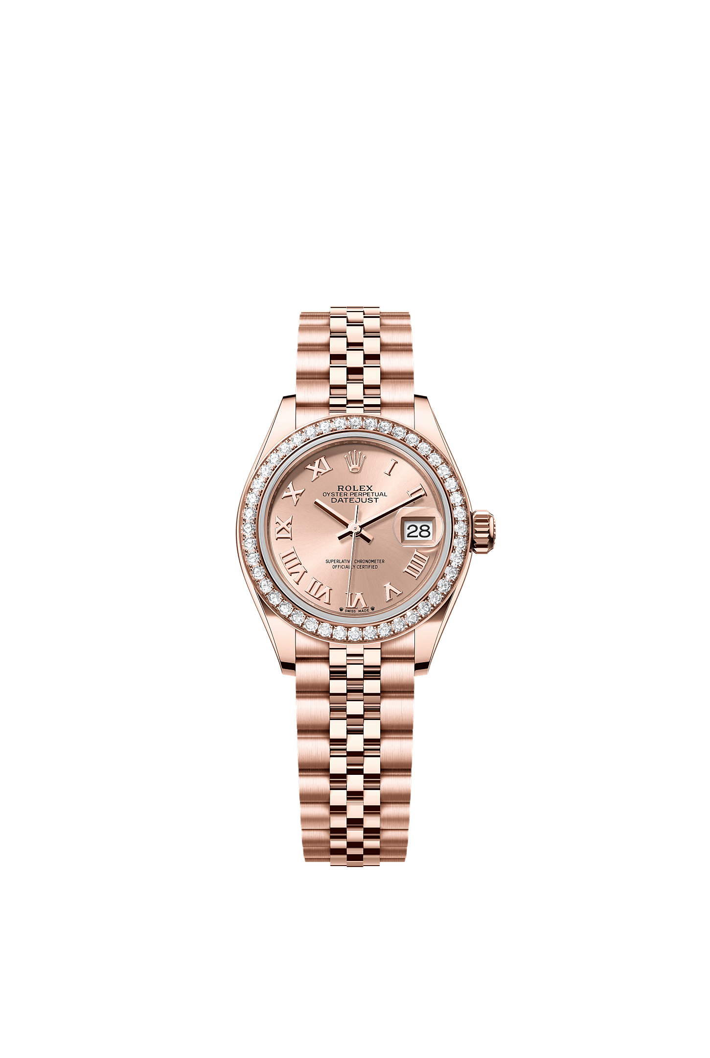 Lady-Datejust, Oyster, 28 mm, Everose-goud en diamanten, Wijzerplaat : Rosékleurig, Rolex
