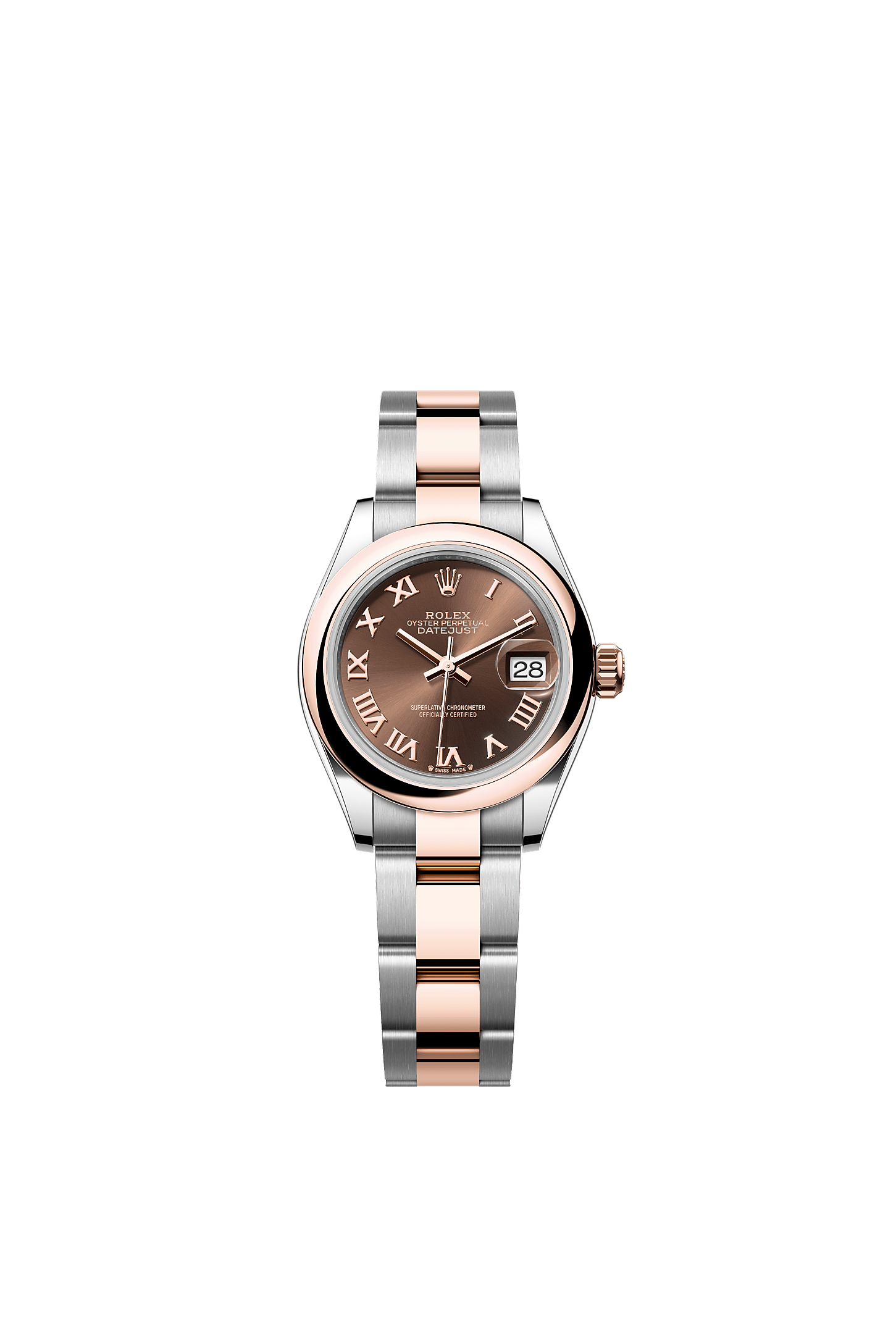 Lady-Datejust, Oyster, 28 mm, Oystersteel dan emas Everose, Dial : Cokelat, Rolex