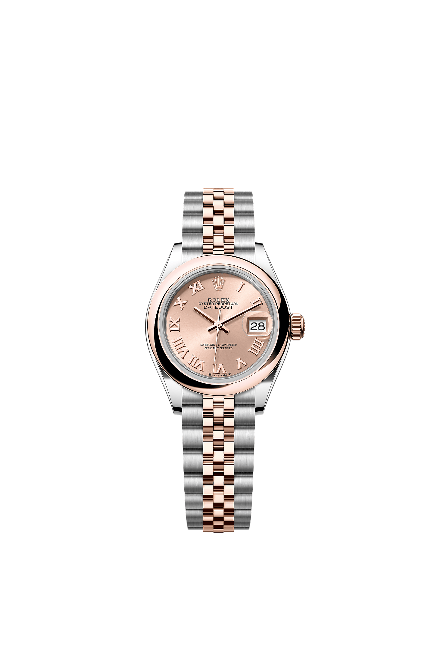 Lady-Datejust, Oyster, 28 mm, aço Oystersteel e ouro Everose, Mostrador : Cor rosé, Rolex