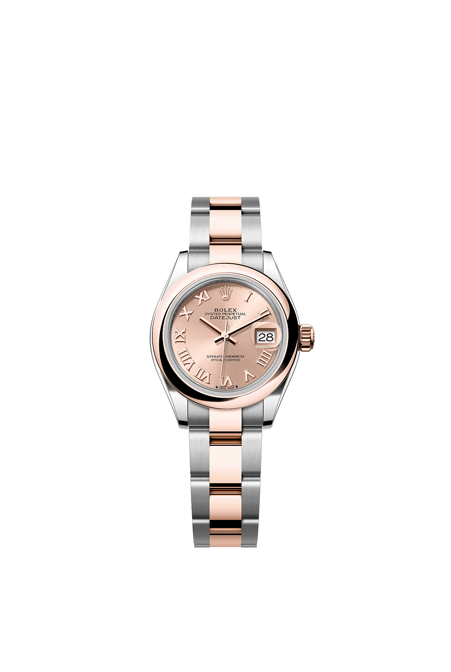 Lady-Datejust, Oyster, 28 mm, Oystersteel dan emas Everose, Permukaan : Warna Ros, Rolex