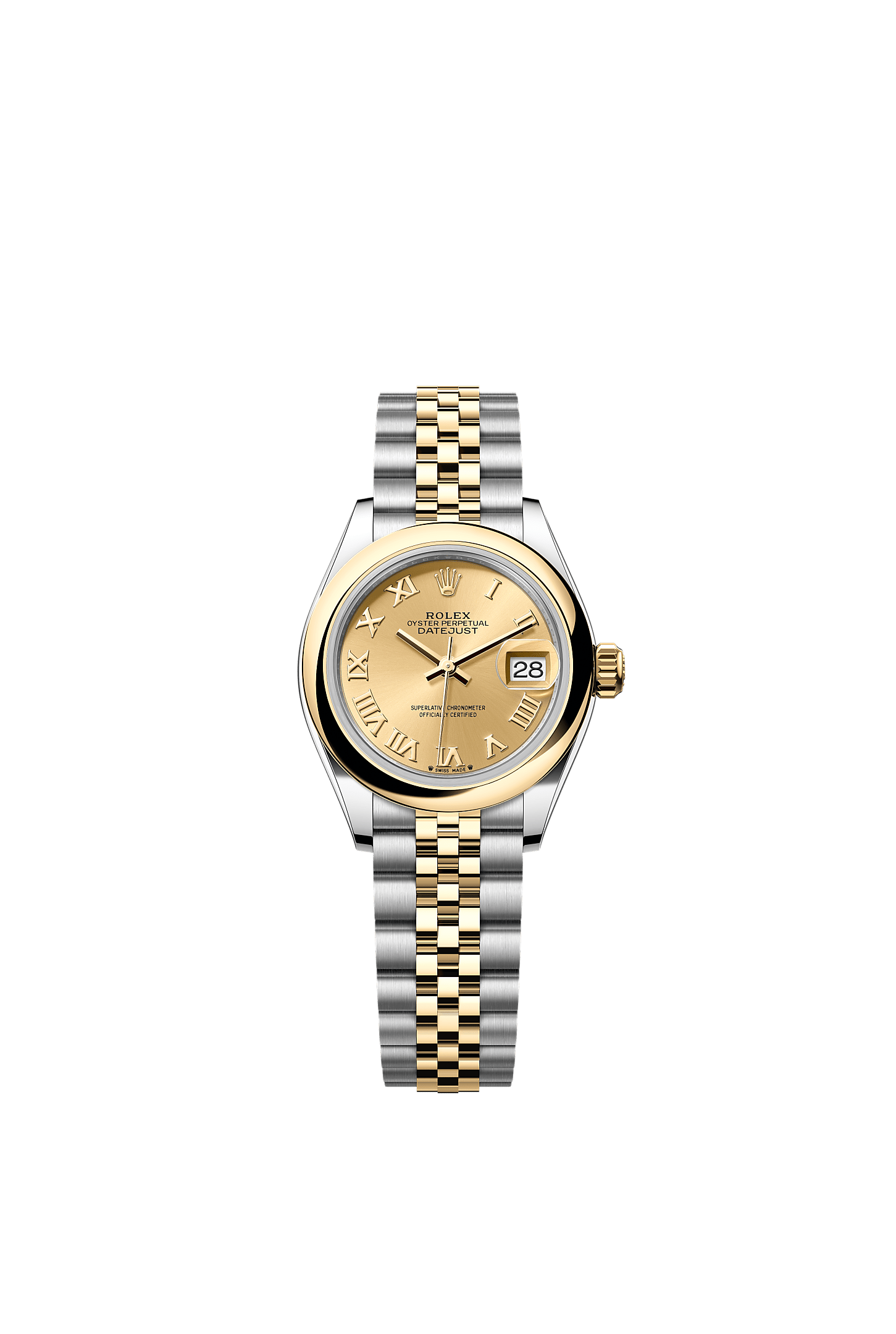 Lady-Datejust, Oyster, 28 mm, Oystersteel çelik ve sarı altın, Kadran : Şampanya rengi, Rolex