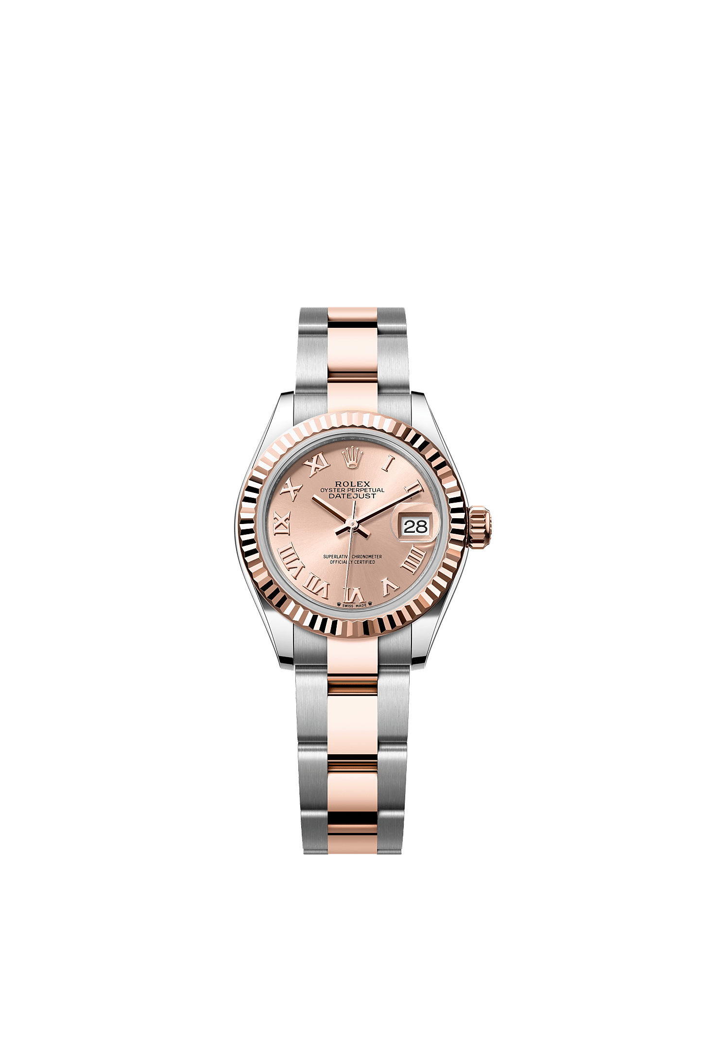Lady-Datejust, Oyster, 28 mm, acero Oystersteel y oro Everose, Esfera : Color «rosé», Rolex
