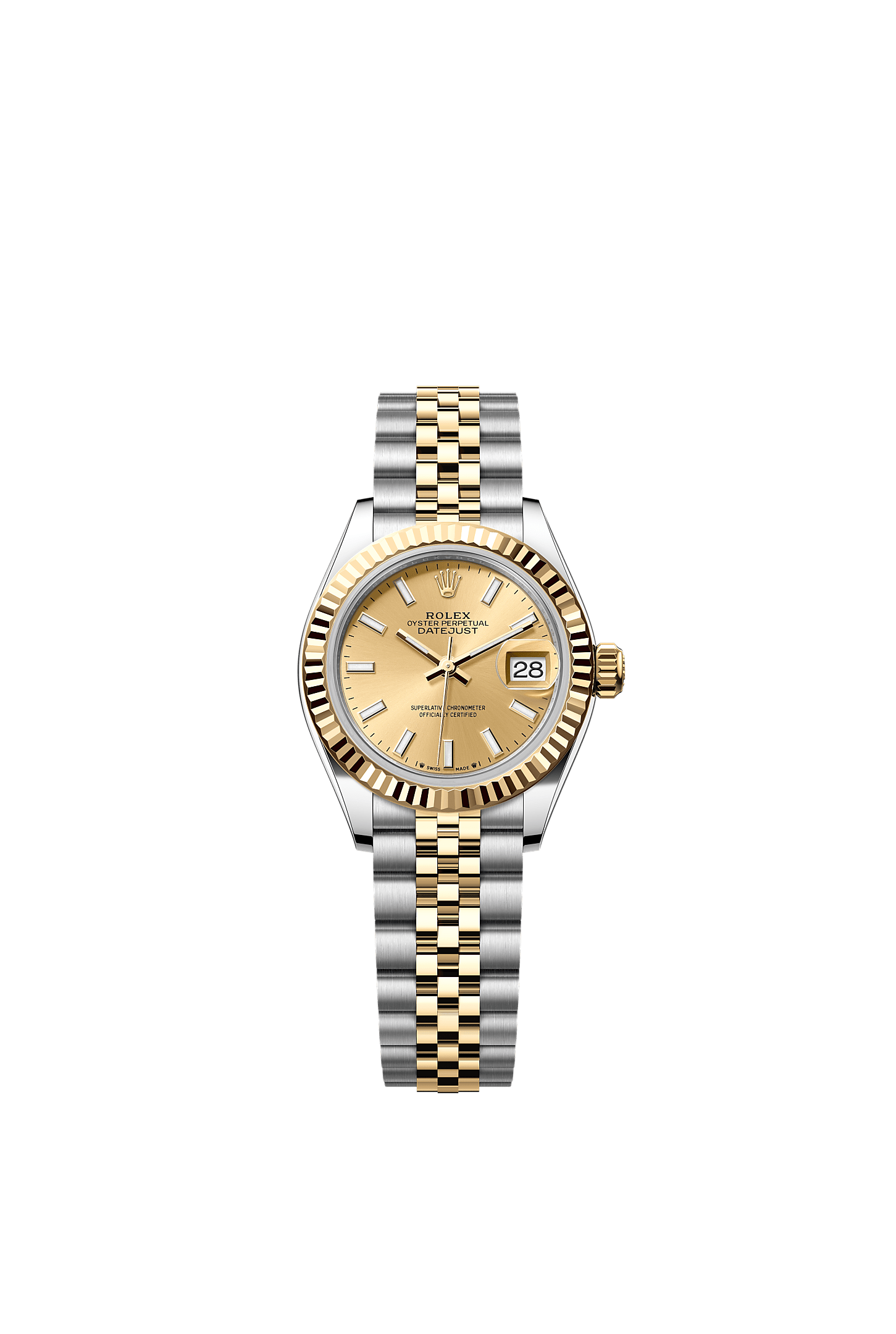 Lady-Datejust, Oyster, 28 mm, thép Oystersteel và vàng kim, Mặt đồng hồ : Màu Champagne, Rolex