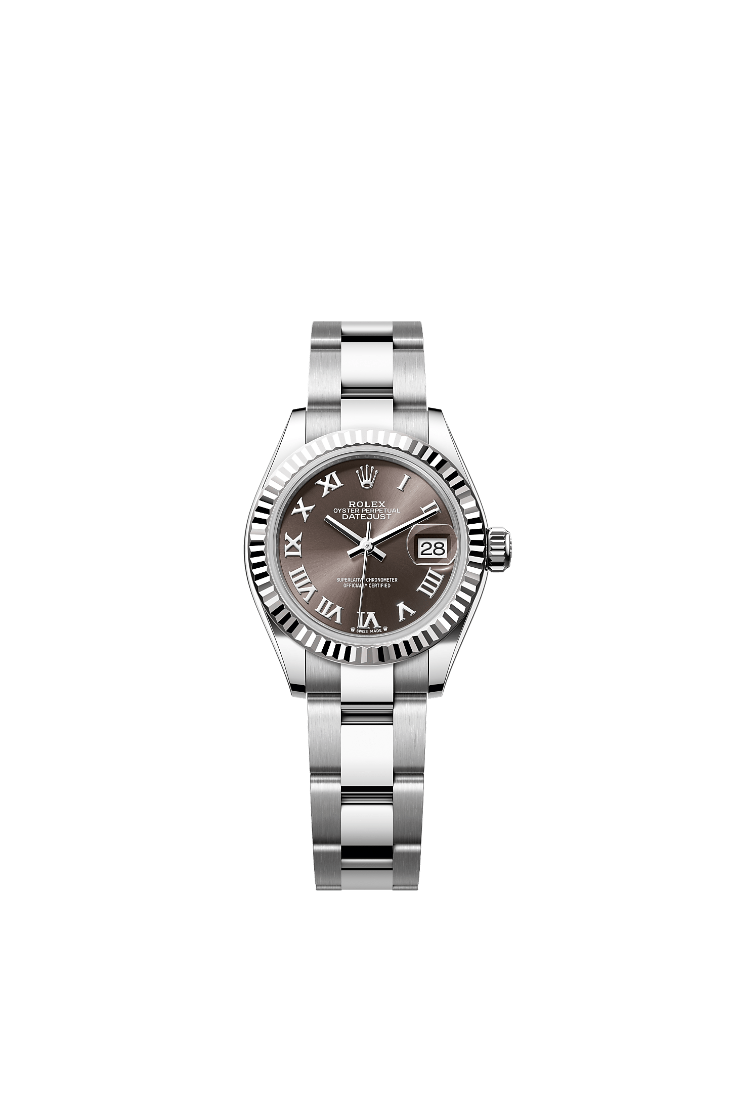Lady-Datejust, Oyster, 28 mm, stal Oystersteel i białe złoto, Tarcza : Ciemnoszara, Rolex