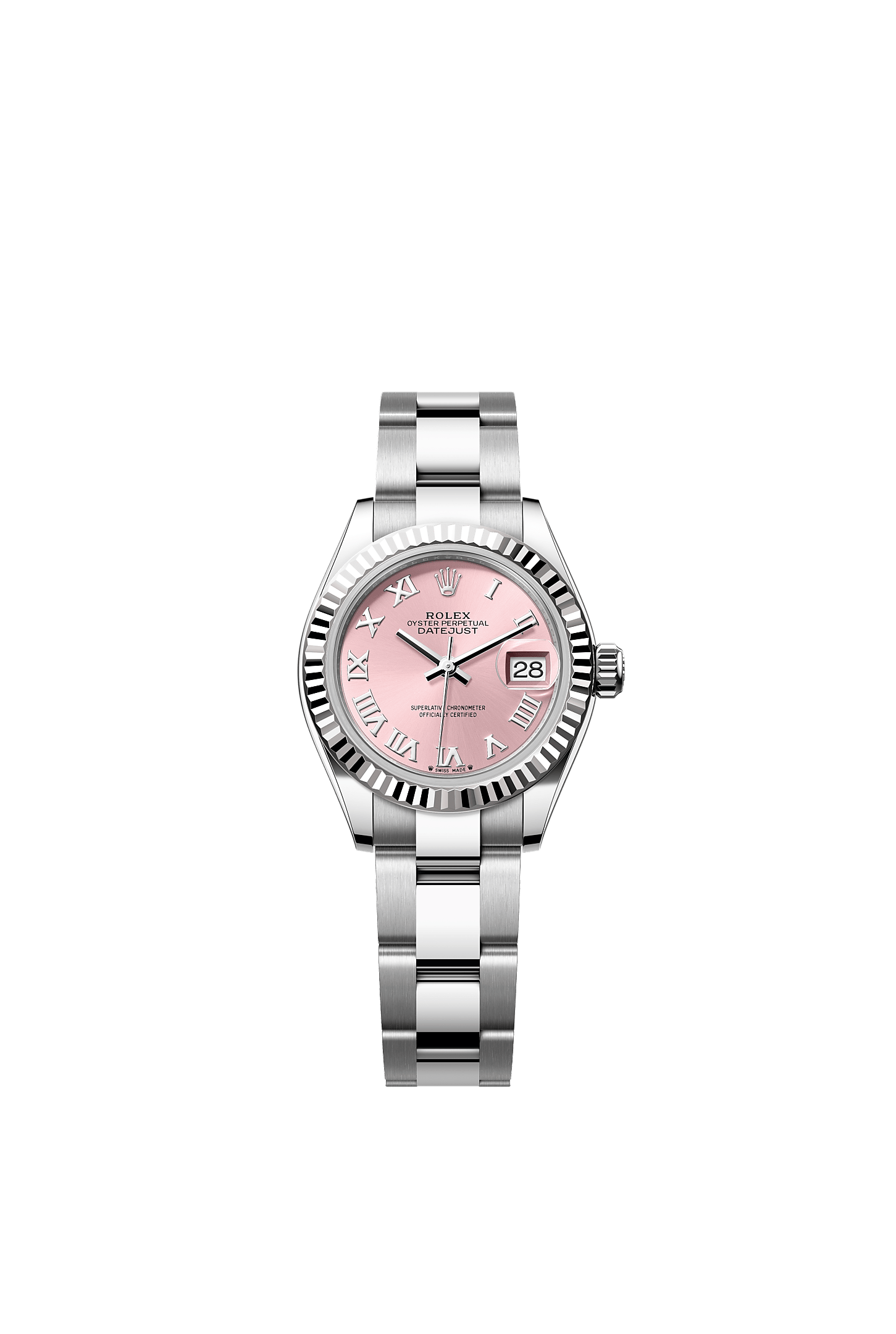 Lady-Datejust, Oyster, 28 mm, Oystersteel çelik ve beyaz altın, Kadran : Pembe, Rolex
