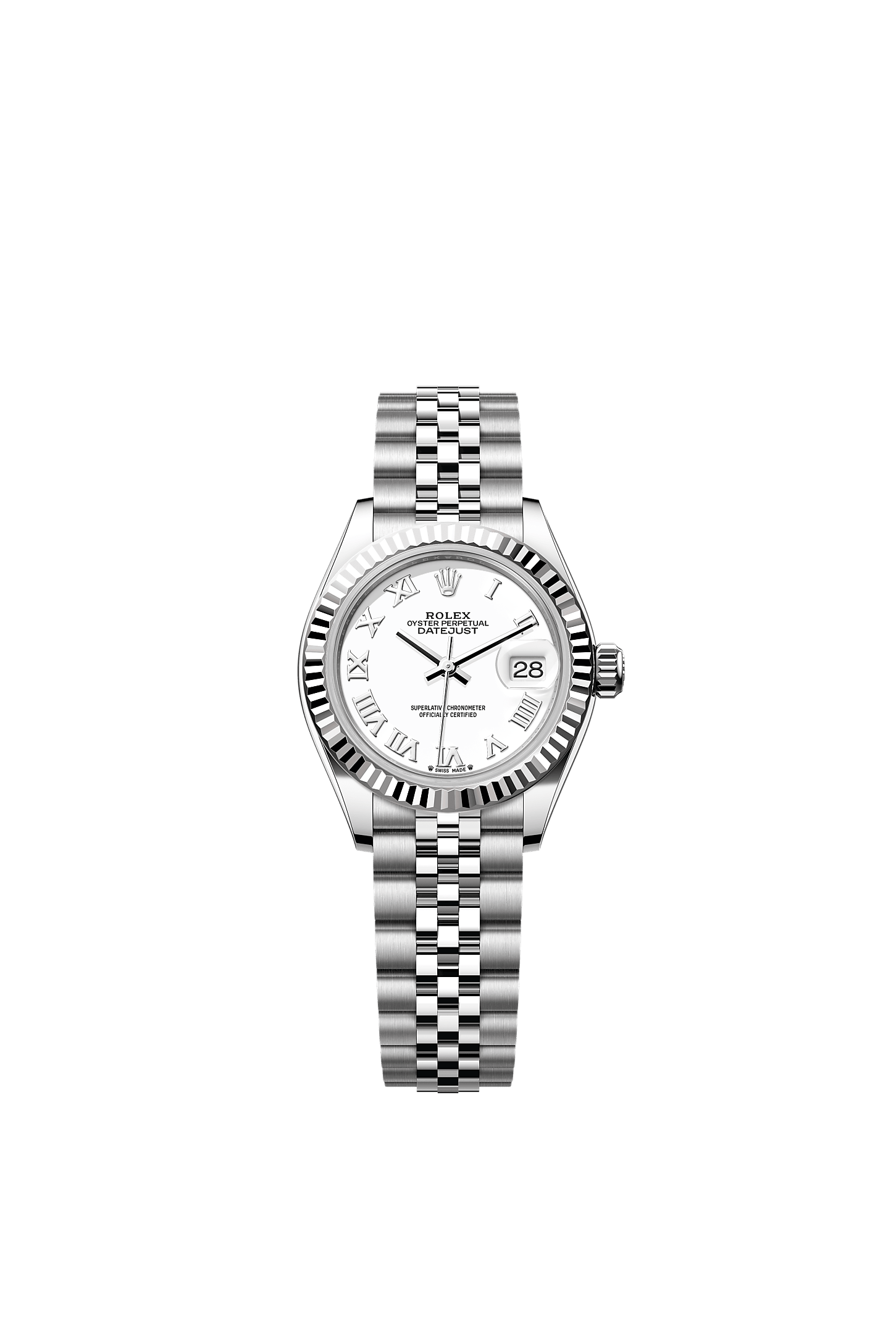 Lady-Datejust, Oyster, 28 mm, Oystersteel dan emas putih, Dial : Putih, Rolex