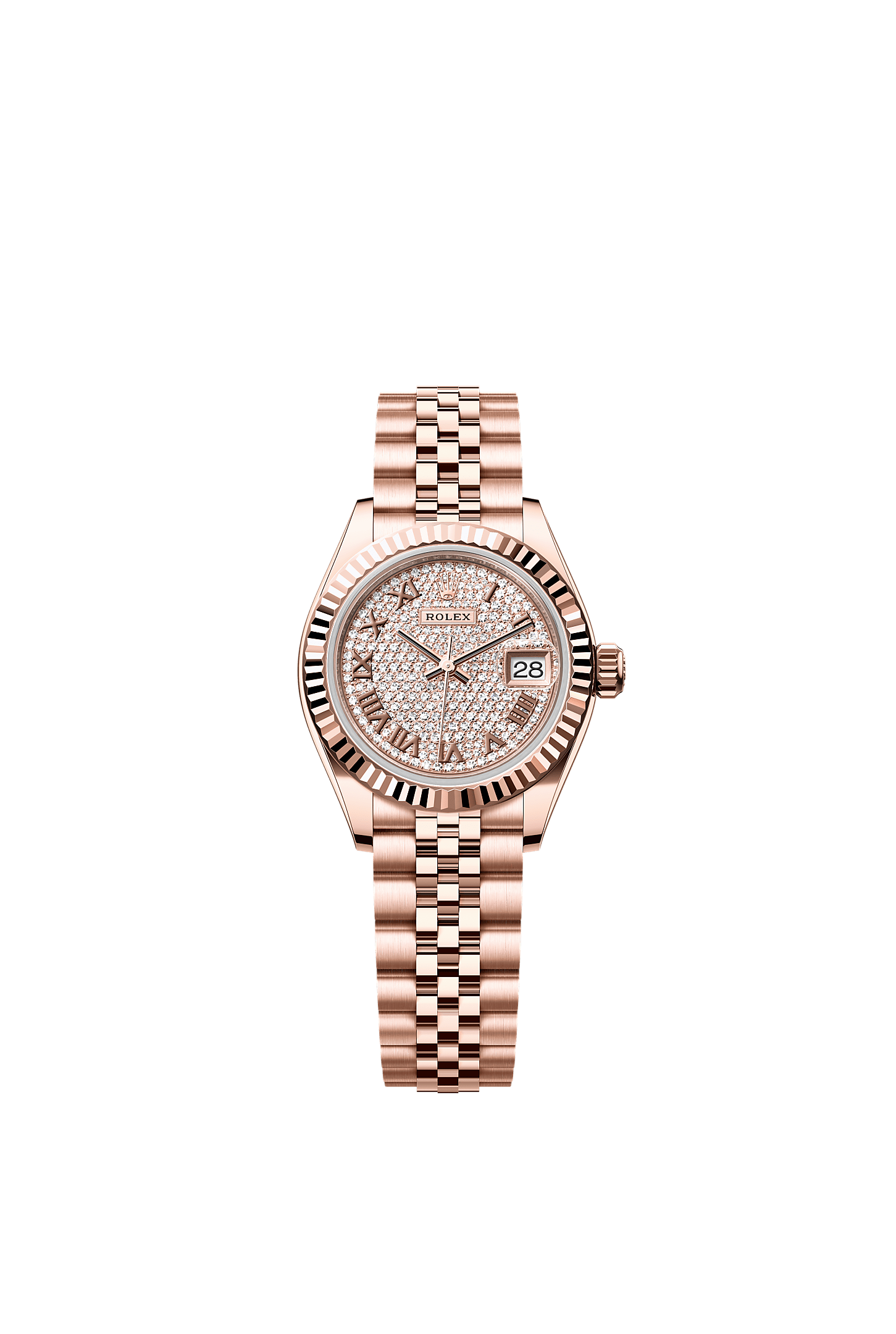 Lady-Datejust, Oyster, 28 mm, Everose altın, Kadran : Pırlanta döşeli, Rolex