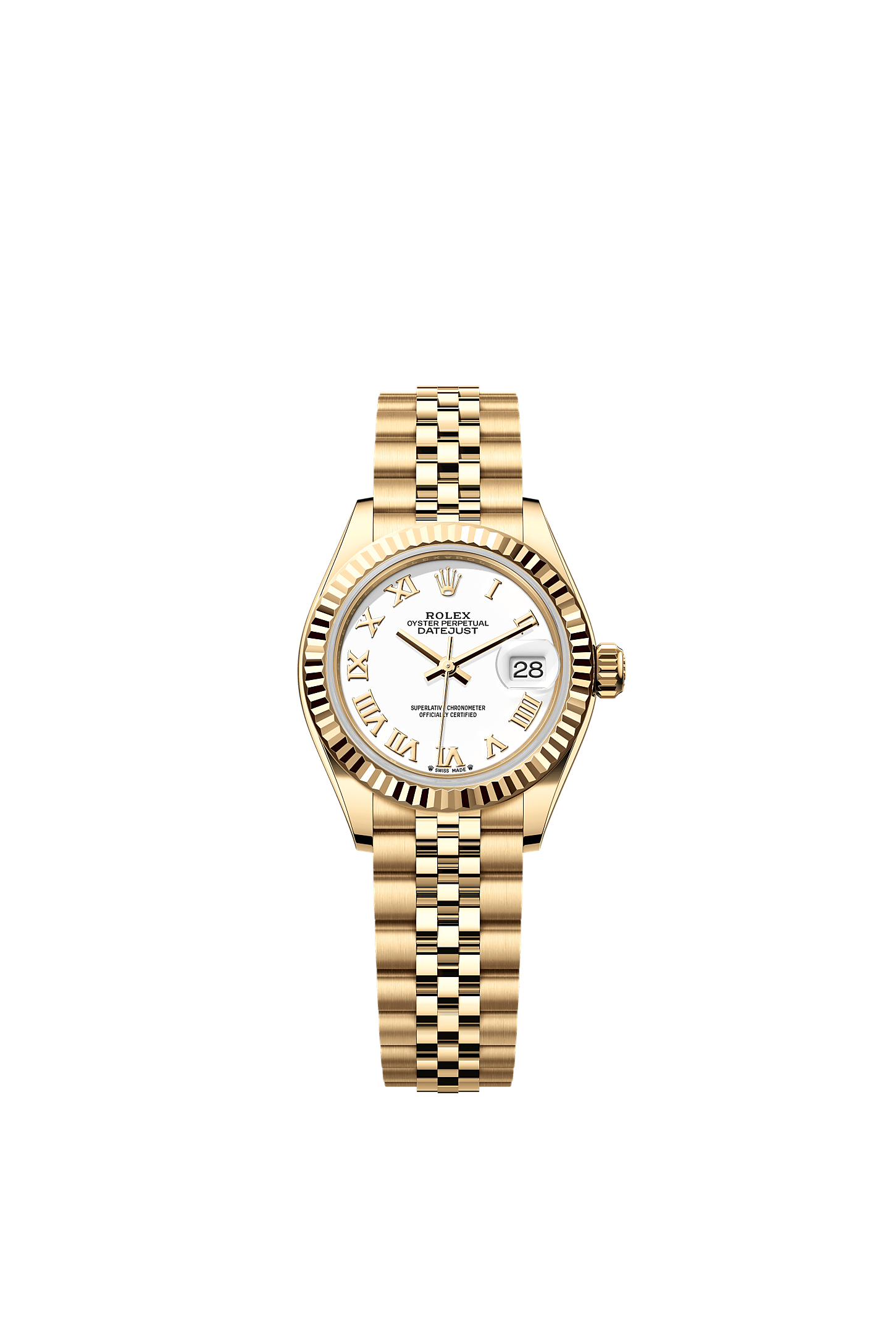 Lady-Datejust, Oyster, 28 mm, vàng kim, Mặt đồng hồ : Màu trắng, Rolex