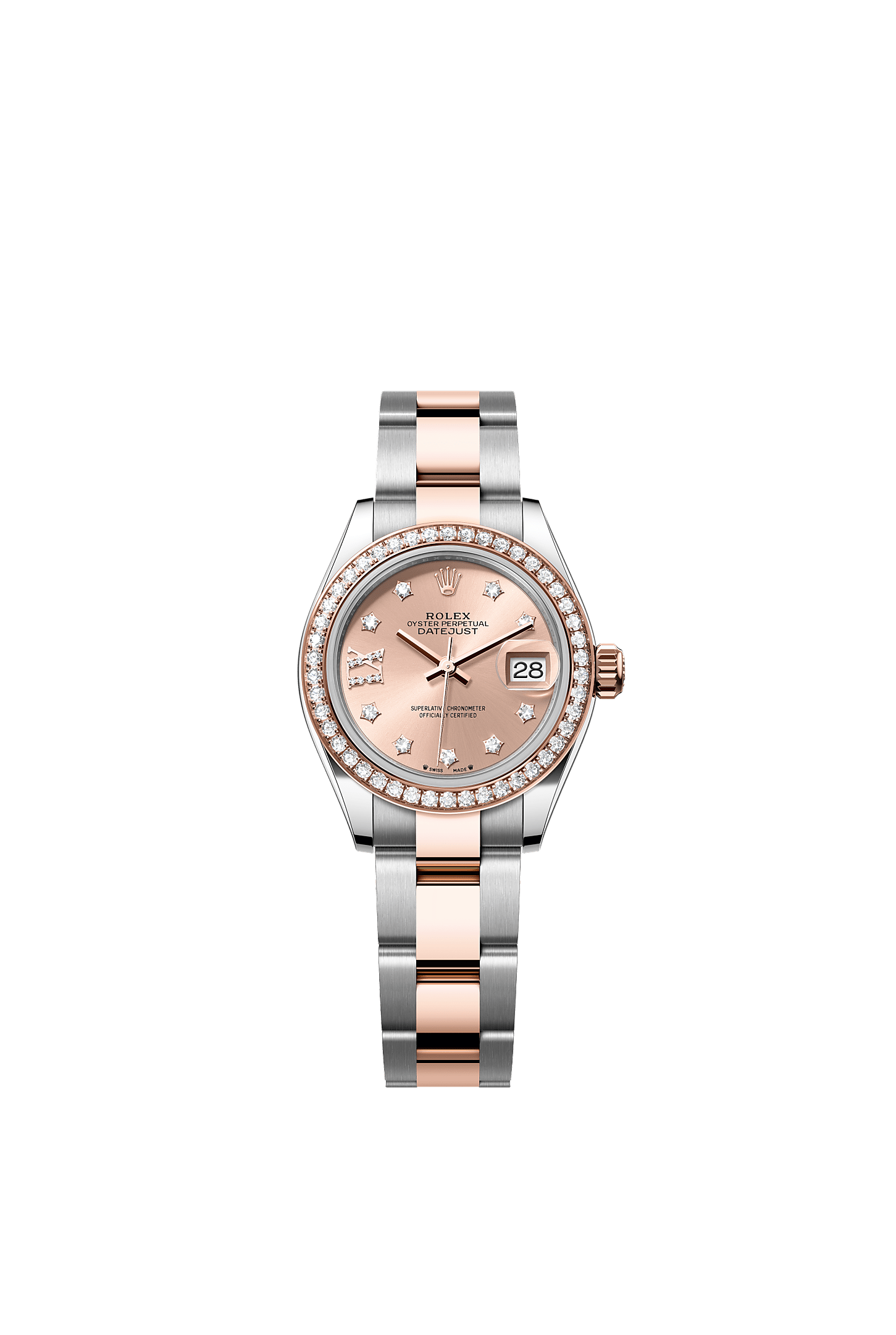 Lady-Datejust, Oyster, 28 mm, Edelstahl Oystersteel und Everose-Gold mit Diamanten, Zifferblatt : Farbe Rosé, diamantbesetzt, Rolex