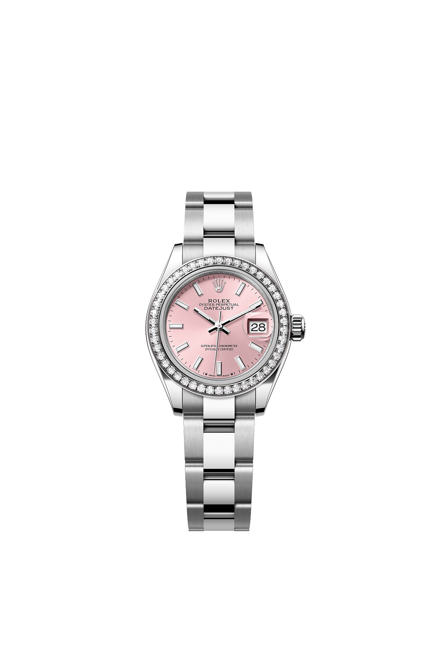 Lady-Datejust, Oyster, 28 mm, Edelstahl Oystersteel und Weißgold mit Diamanten, Zifferblatt : Roséfarben, Rolex