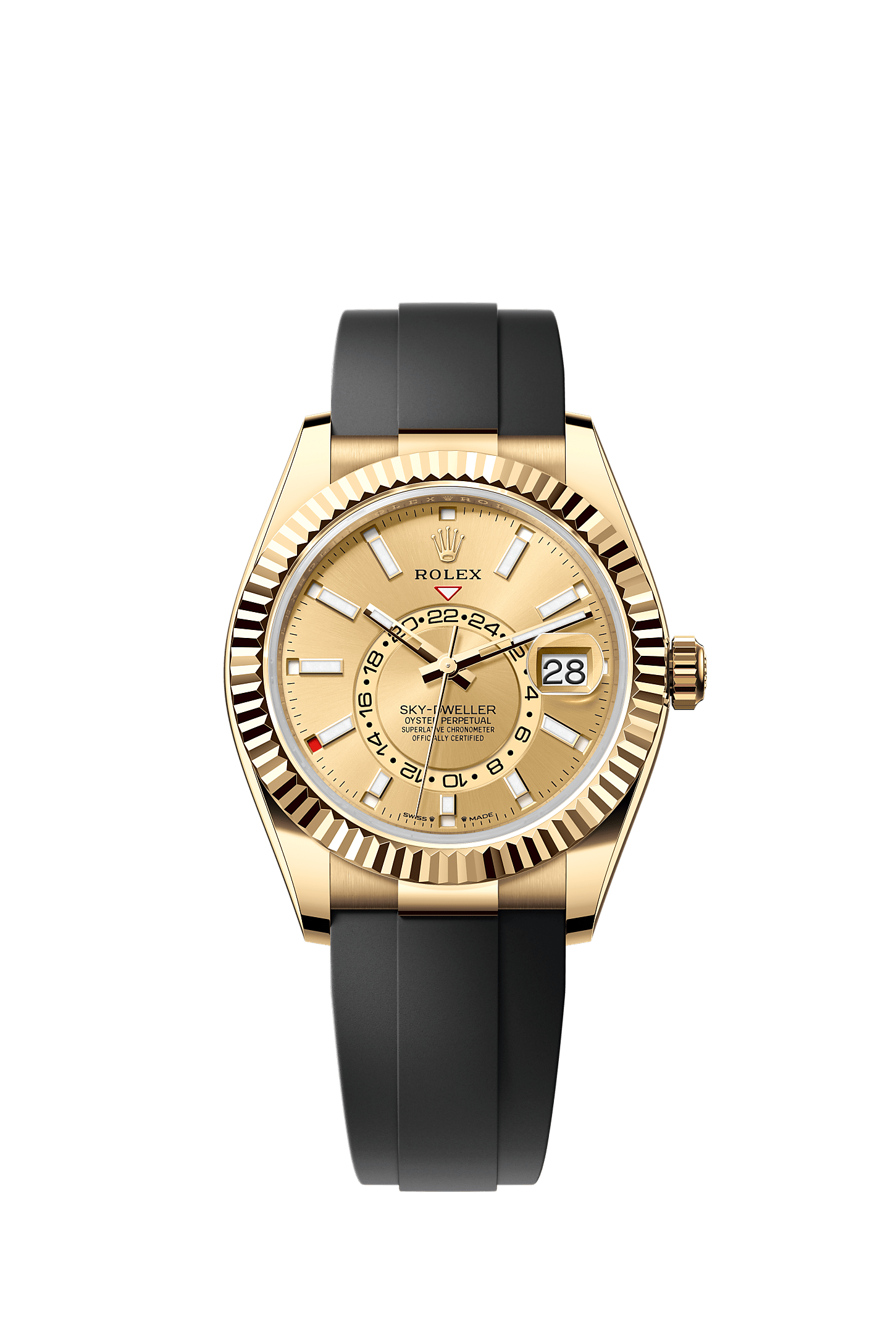 Sky-Dweller, Oyster, 42 mm, emas kuning, Permukaan : Warna champagne, Rolex