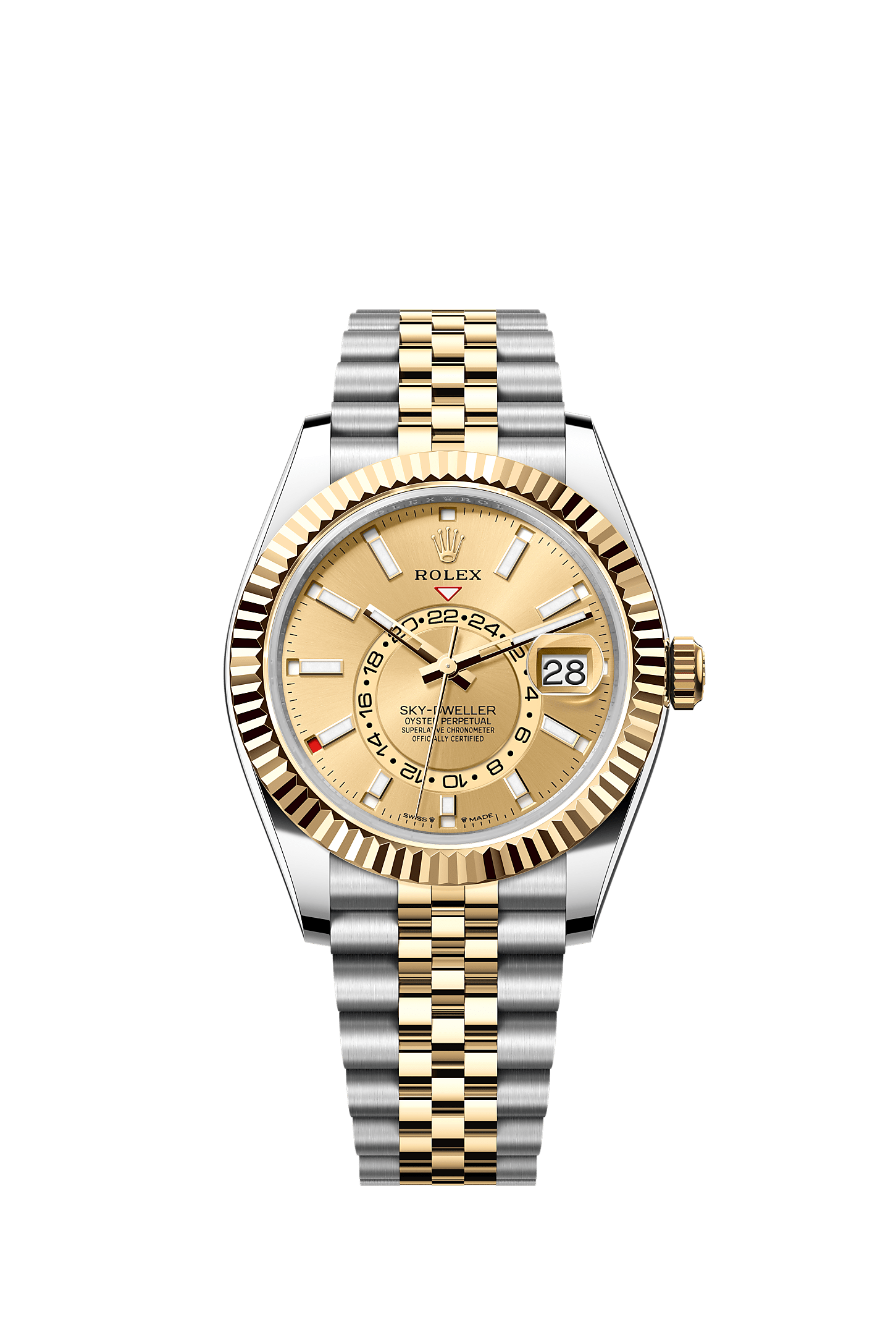 Sky-Dweller, Oyster, 42 mm, Oystersteel dan emas kuning, Permukaan : Warna champagne, Rolex
