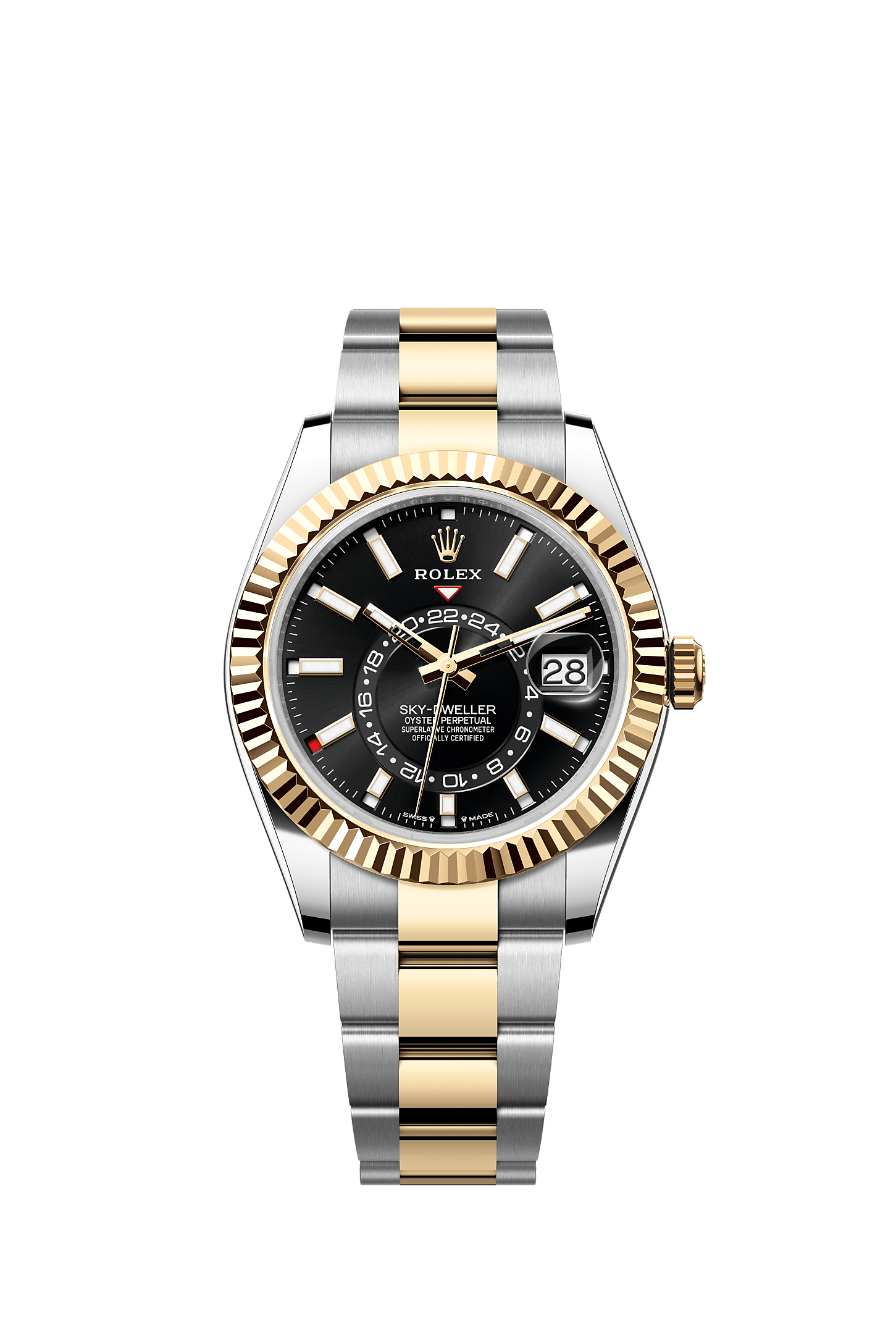 Sky-Dweller, Oyster, 42 mm, acciaio Oystersteel e oro giallo, Quadrante : Nero vivo, Rolex