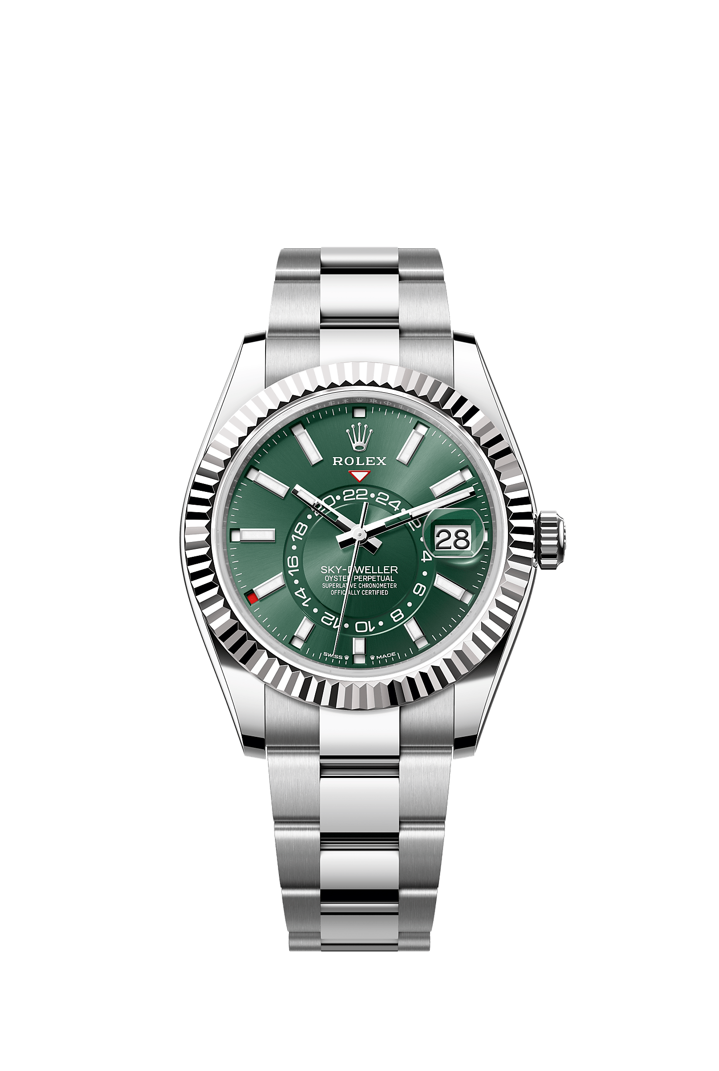 Sky-Dweller, Oyster, 42 มม., Oystersteel และทองคำขาว, หน้าปัด : สีเขียวมิ้นต์, Rolex