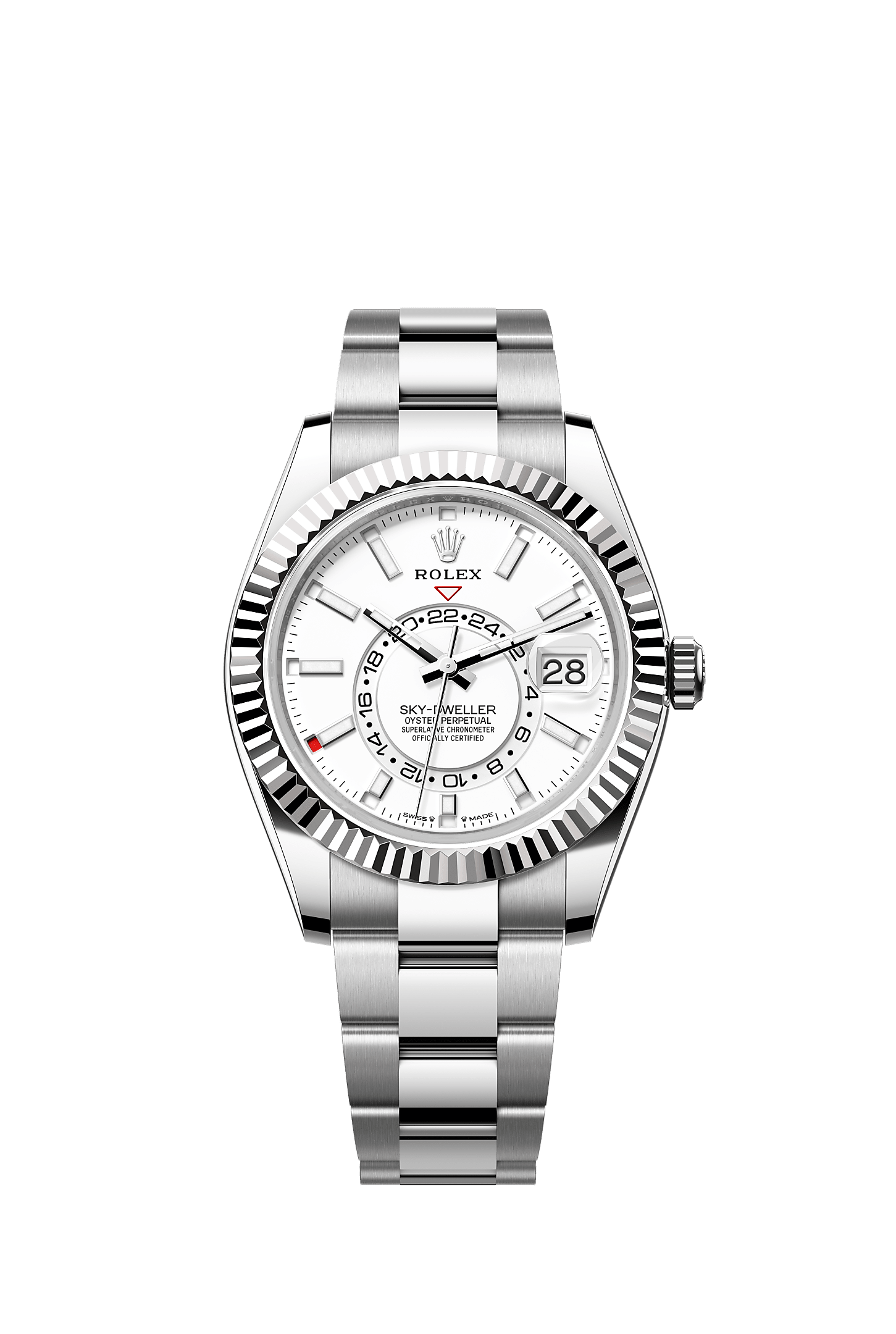 Sky-Dweller, Oyster, 42 mm, Oystersteel dan emas putih, Permukaan : Putih terang, Rolex