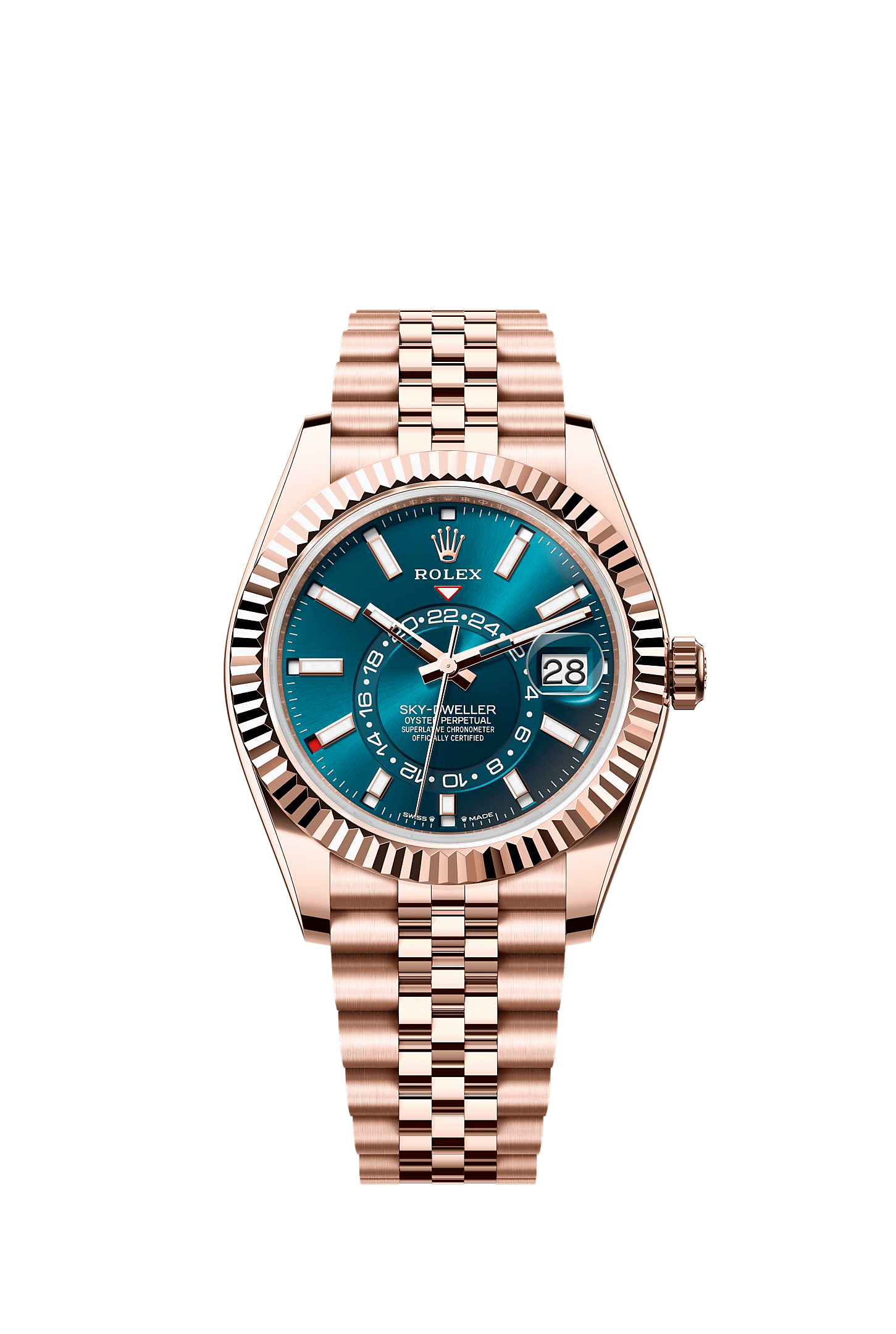 Sky-Dweller, Oyster, 42 mm, emas Everose, Permukaan : Biru hijau, Rolex