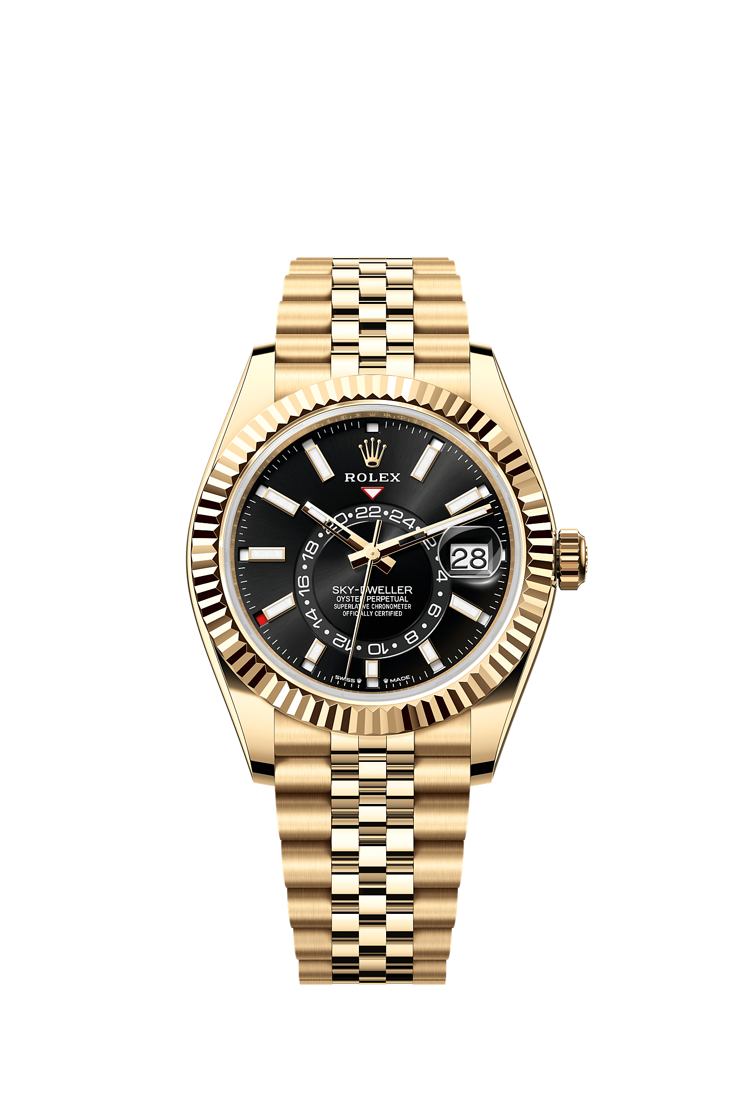 Sky-Dweller, Oyster, 42 mm, ouro amarelo, Mostrador : Preto vivo, Rolex
