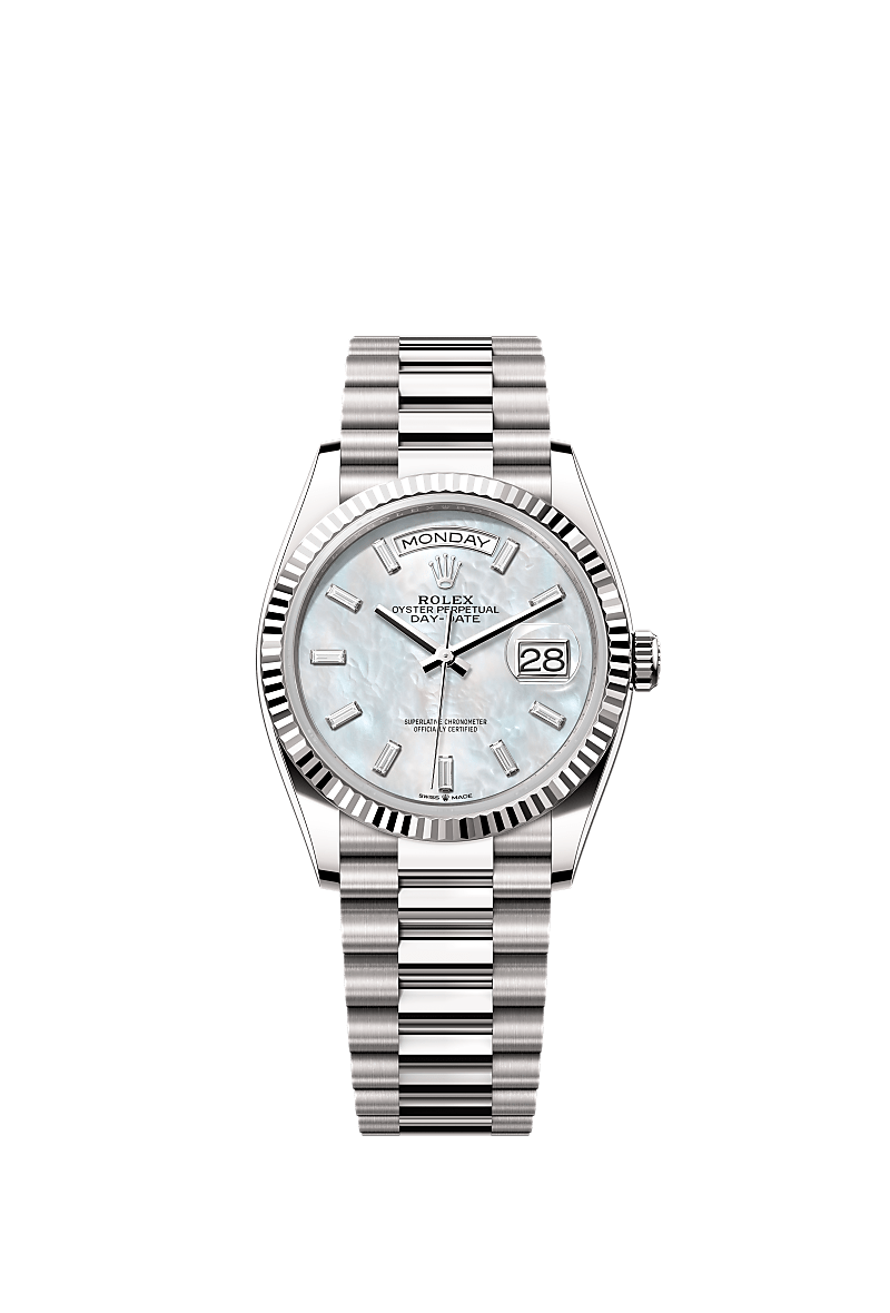 White mother-of-pearl set with diamonds