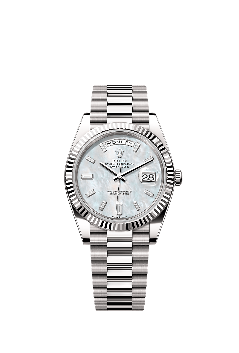 White mother-of-pearl set with diamonds