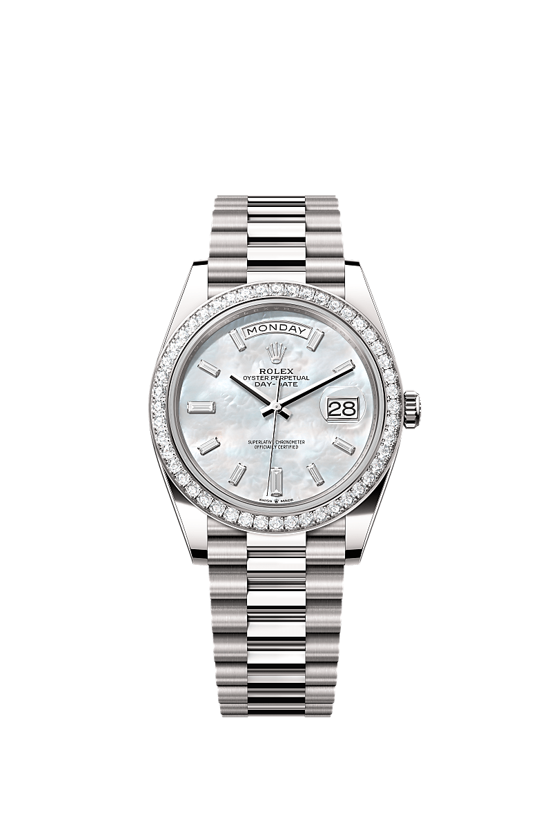 White mother-of-pearl set with diamonds