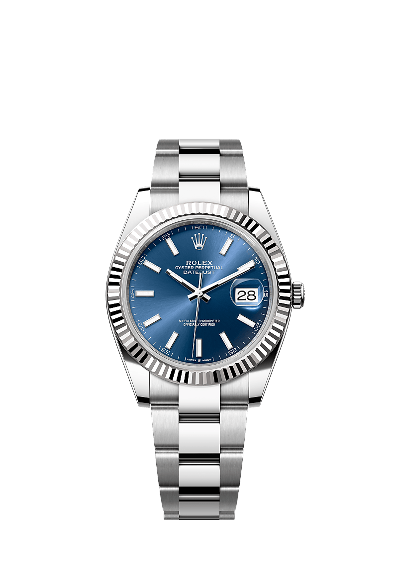 126300 Bright Blue Fluted Oyster Rolex Datejust 41mm Stainless Steel Mens  Watch