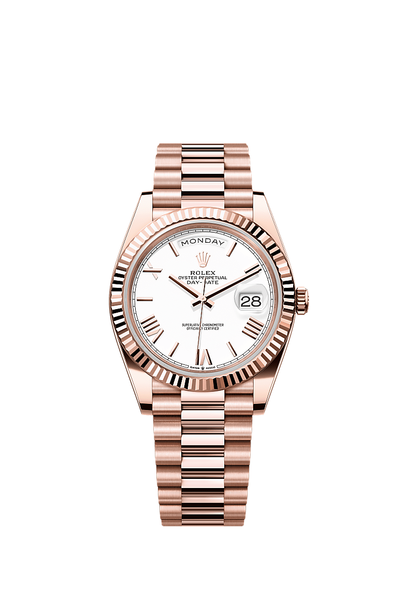 Rolex day date rose gold white dial top