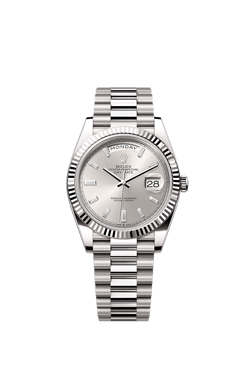 Rolex day date 40 yellow gold silver dial hot sale