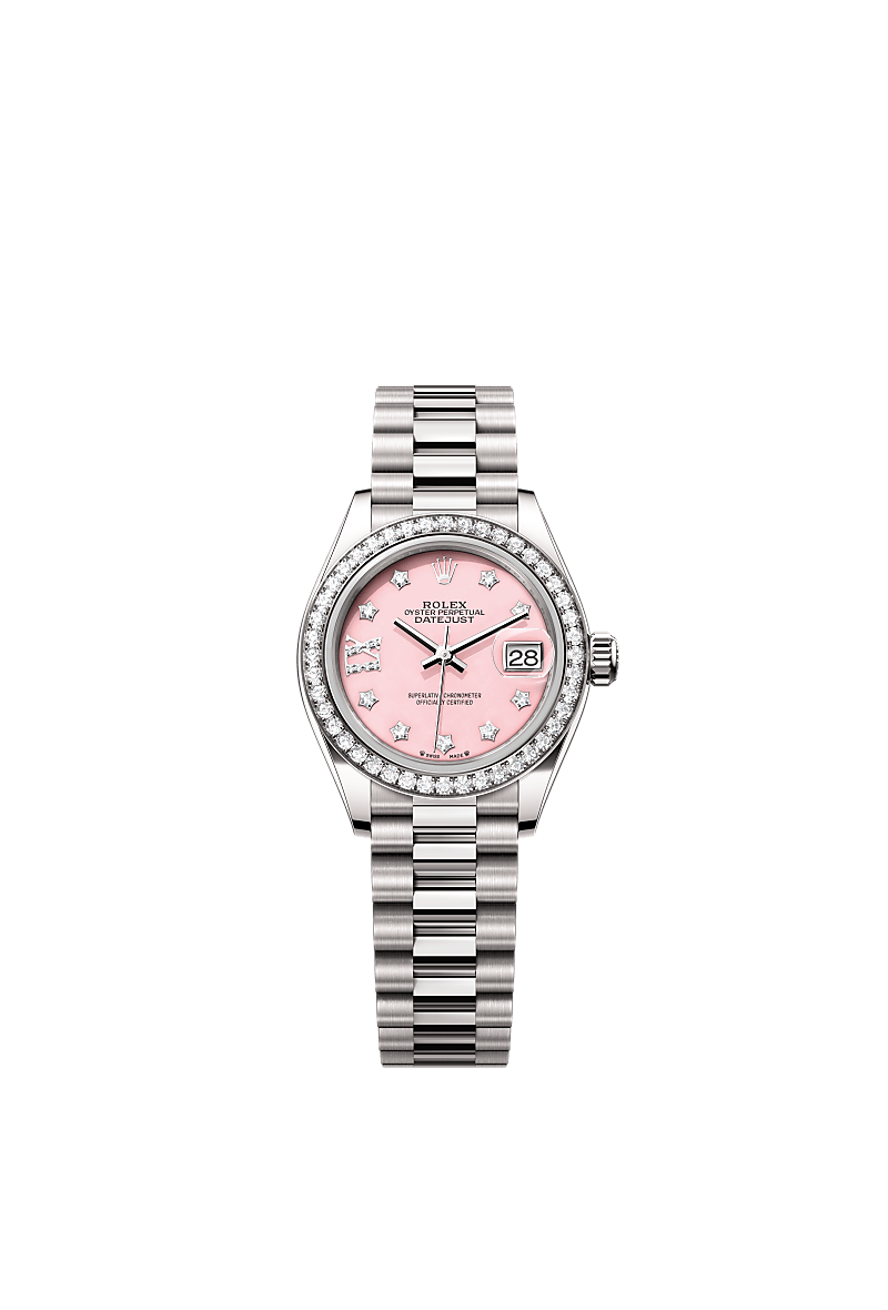 Silver rolex pink face on sale
