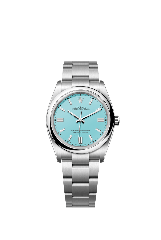 Rolex Oyster Perpetual 36, Oyster, 36 mm, Oystersteel, turquoise blue dial