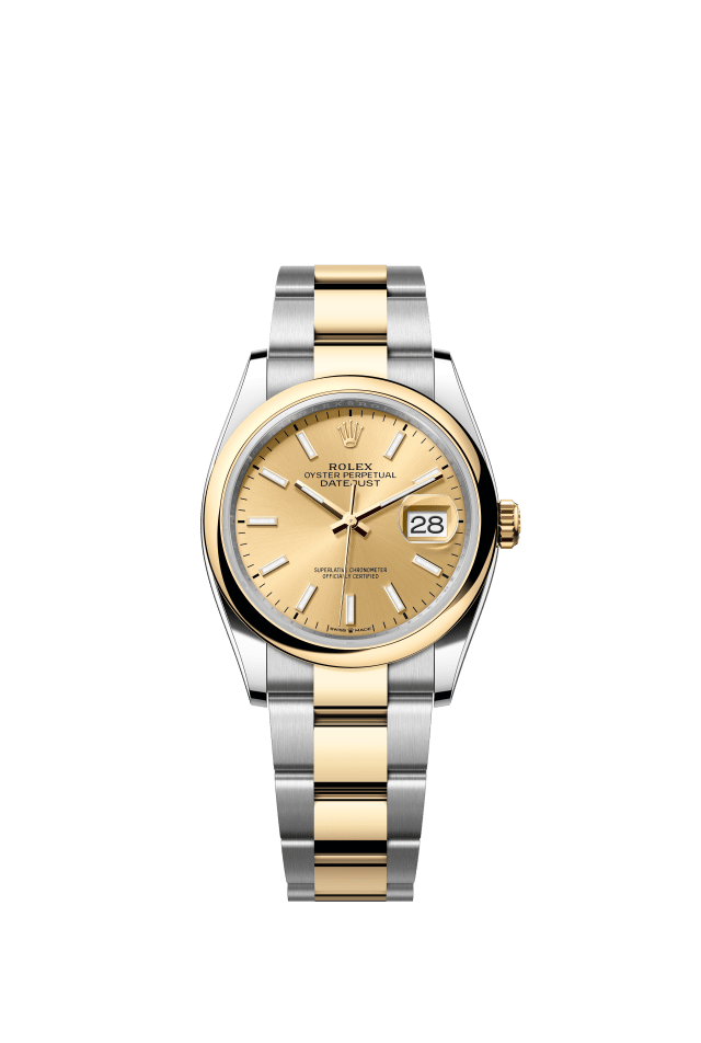 Rolex Datejust 36, Oyster, 36 mm, Oystersteel and yellow gold, champagne-colour dial