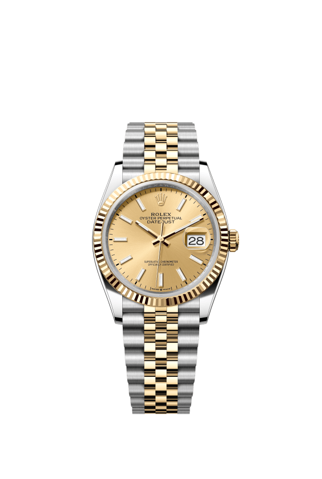 Rolex Datejust 36, Oyster, 36 mm, Oystersteel and yellow gold, champagne-colour dial