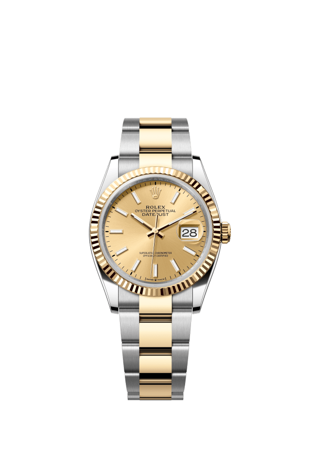 Rolex Datejust 36, Oyster, 36 mm, Oystersteel and yellow gold, champagne-colour dial