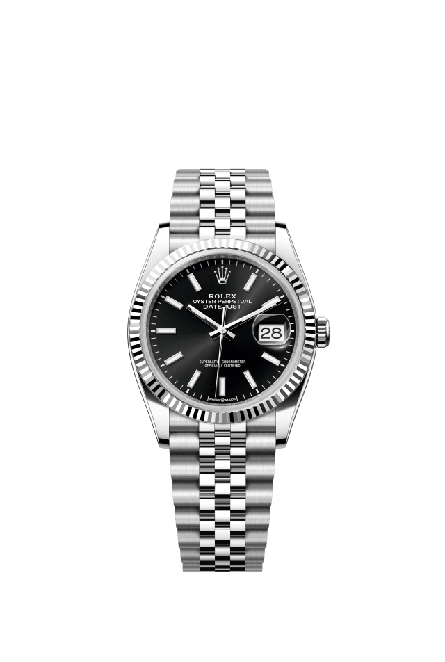 Rolex Datejust 36, Oyster, 36 mm, Oystersteel and white gold, bright black dial