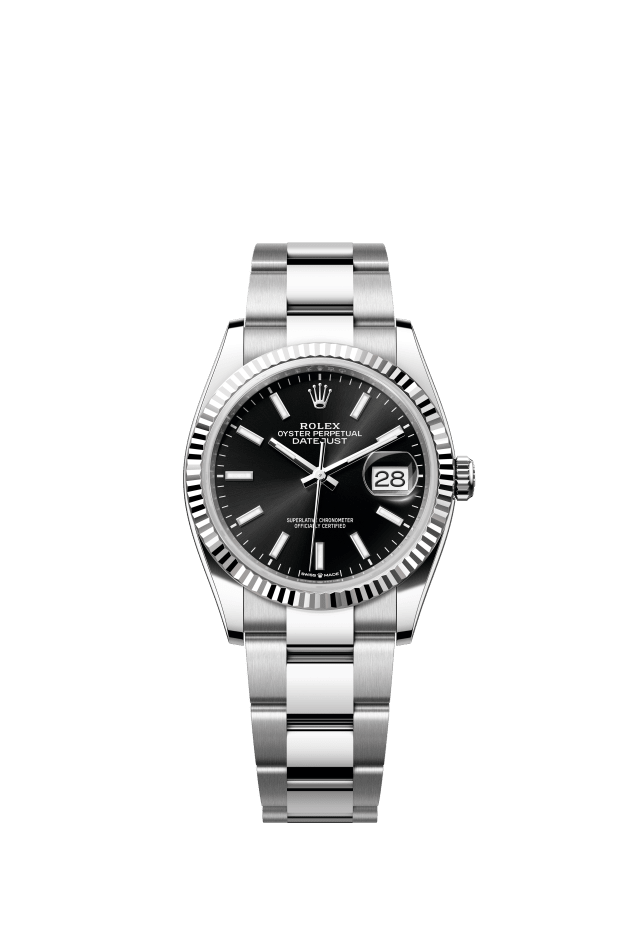 Rolex Datejust 36, Oyster, 36 mm, Oystersteel and white gold, bright black dial