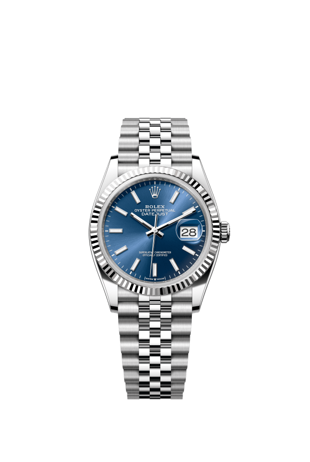 Rolex Datejust 36, Oyster, 36 mm, Oystersteel and white gold, bright blue dial