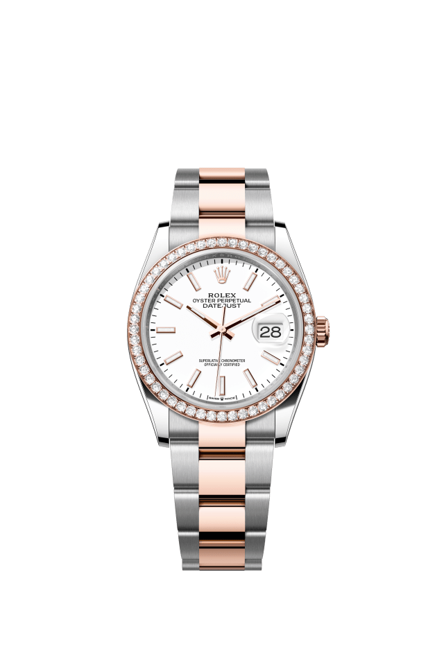 Rolex Datejust 36, Oyster, 36 mm, Oystersteel, Everose gold and diamonds, white dial