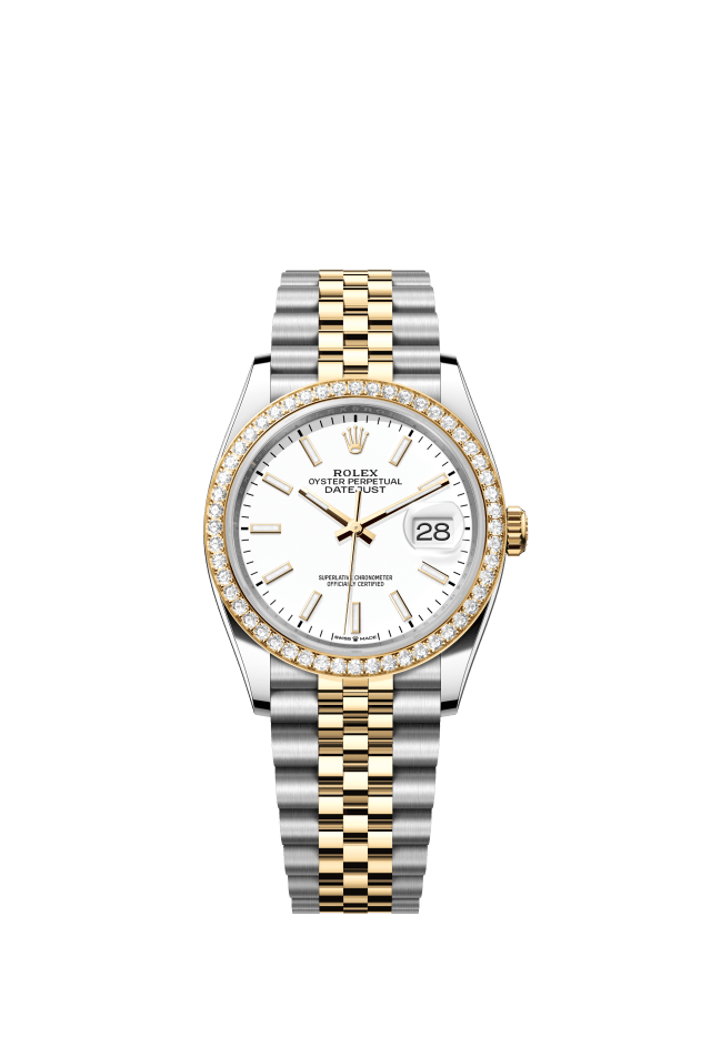 Rolex Datejust 36, Oyster, 36 mm, Oystersteel, yellow gold and diamonds, white dial
