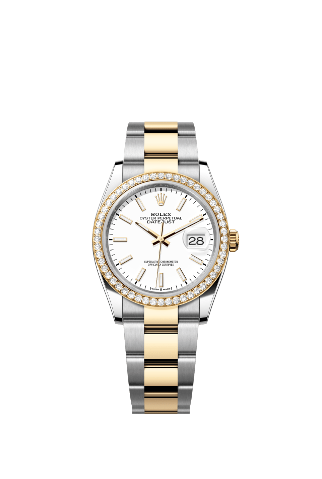 Rolex Datejust 36, Oyster, 36 mm, Oystersteel, yellow gold and diamonds, white dial