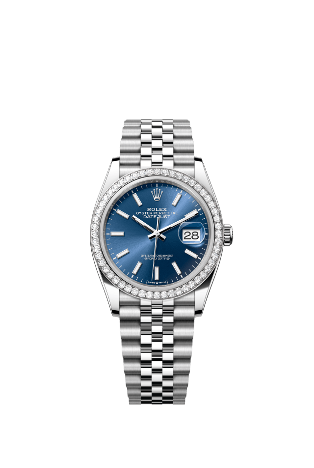Rolex Datejust 36, Oyster, 36 mm, Oystersteel, white gold and diamonds, bright blue dial