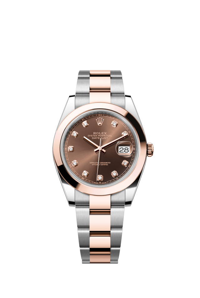 Rolex Datejust 41, Oyster, 41 mm, Oystersteel and Everose gold, chocolate set with diamonds dial