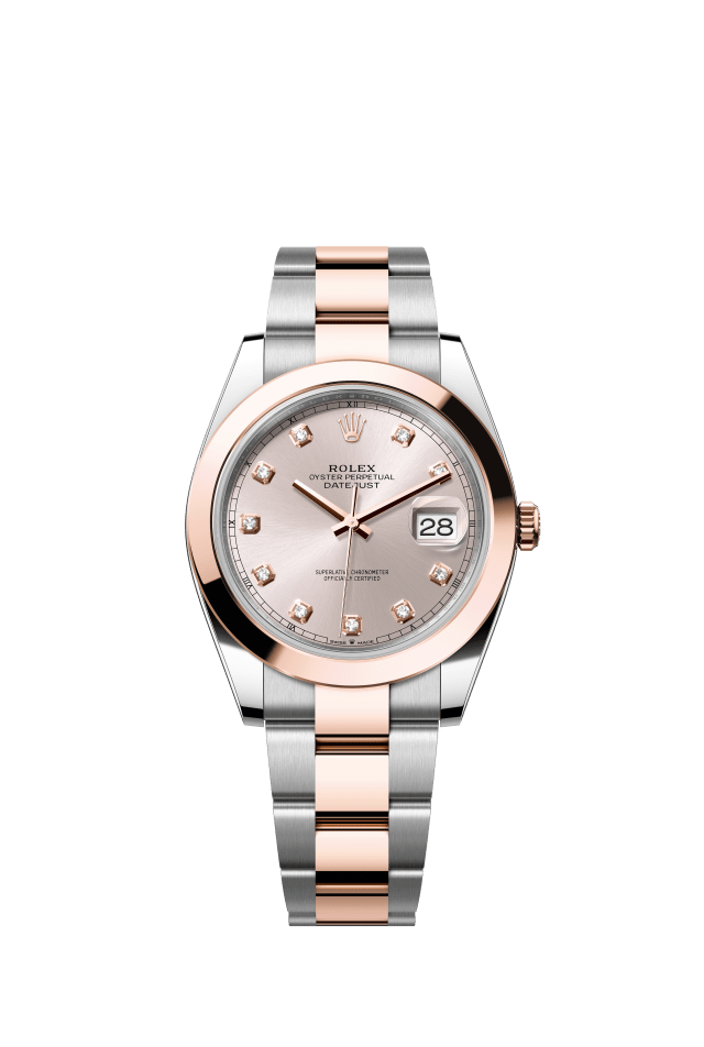 Rolex Datejust 41, Oyster, 41 mm, Oystersteel and Everose gold, sundust set with diamonds dial
