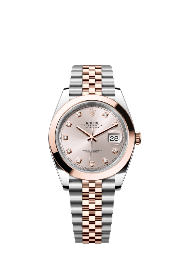 Rolex Datejust 41, Oyster, 41 mm, Oystersteel and Everose gold, sundust set with diamonds dial