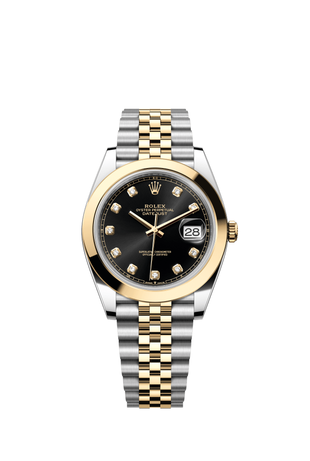Rolex Datejust 41, Oyster, 41 mm, Oystersteel and yellow gold, bright black set with diamonds dial