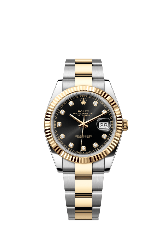 Rolex Datejust 41, Oyster, 41 mm, Oystersteel and yellow gold, bright black set with diamonds dial