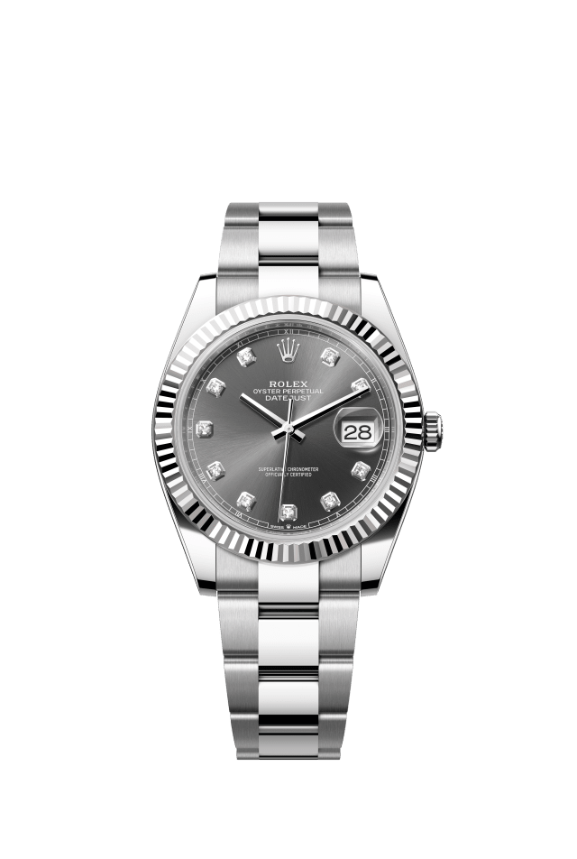 Rolex Datejust 41, Oyster, 41 mm, Oystersteel and white gold, slate set with diamonds dial