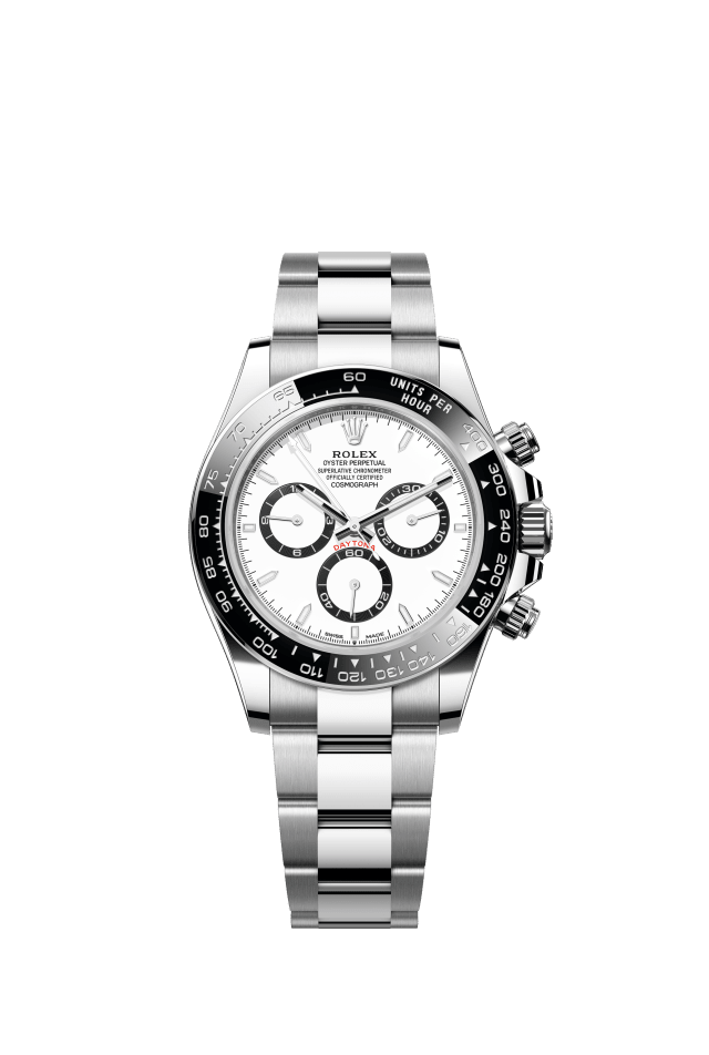 Rolex Cosmograph Daytona, Oyster, 40 mm, Oystersteel, white dial, black counter rings
